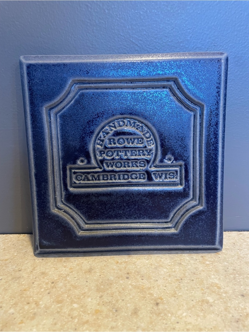 ROWE POTTERY WORKS Vintage Cobalt Blue Trivet Wall Hanging Salt Glazed Pottery